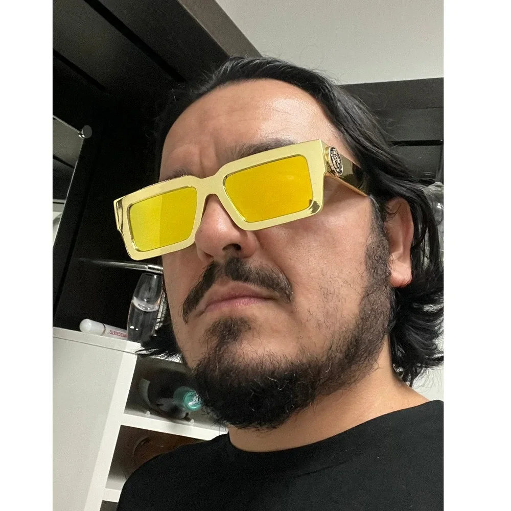 Gold Yellow Mirror Lens‎ Sunglasses Big Frame Designer Fashion Men Beach Street